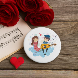 Boy Playing Guitar for Girl Love and Music 3 Inch Round Button