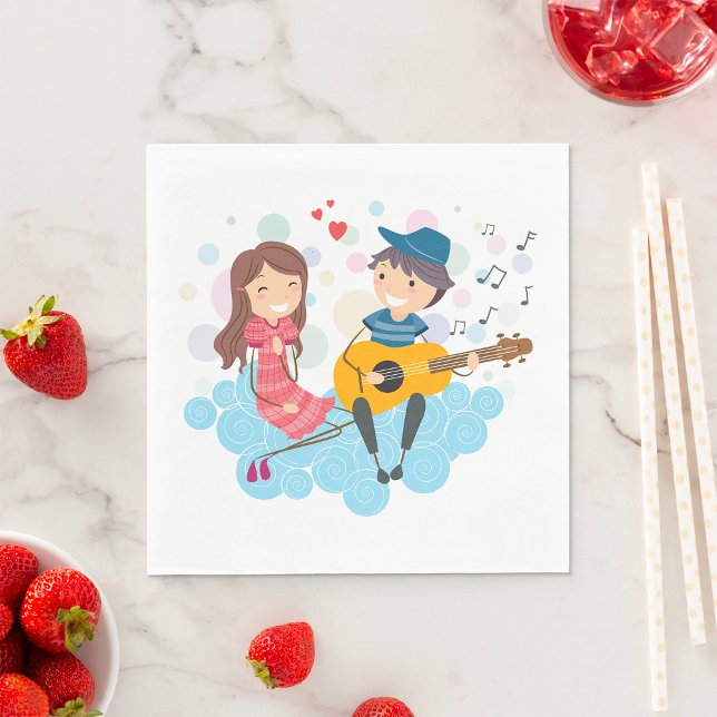 Boy Playing Guitar for Girl Love and Music  Napkin (Creator Uploaded)