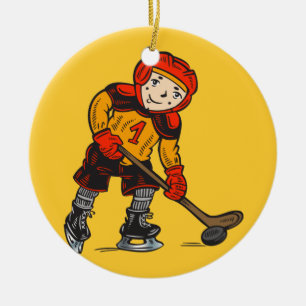 Boy Playing Hockey Ceramic Ornament