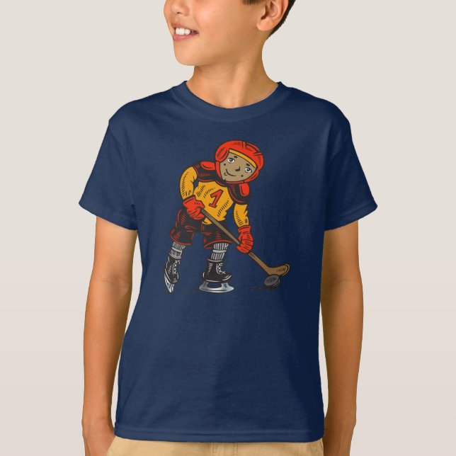 Boy Playing Hockey T-Shirt (Front)