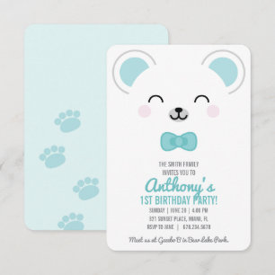Boy Polar Bear Winter Birthday Party Evite Print Invitation