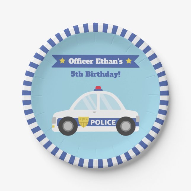 Boy Police Car Birthday Party Supplies Paper Plate (Front)