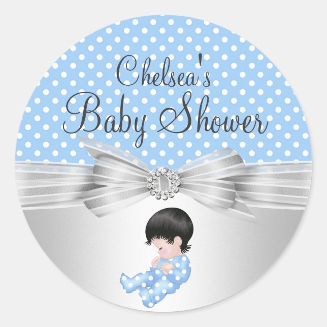 Boy Polka Dot Baby Shower Sticker (Front)