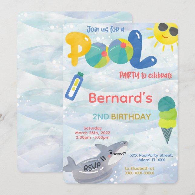 Boy Pool Birthday Invitation (Front/Back)