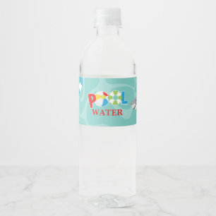 Boy Pool Party Birthday Shark Float Water Bottle Label