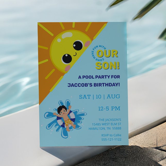 Boy Pool Party Invitation d'anniversaire (Boys Birthday Pool Party Invitation)