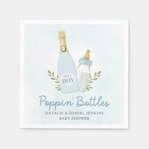 Boy Poppin Bottles Baby Shower Blue Napkin