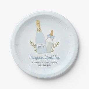 Boy Poppin Bottles Baby Shower Blue Paper Plate