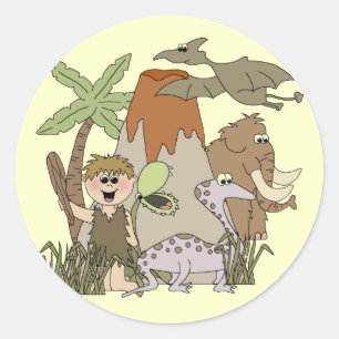 Boy Prehistoric Life Classic Round Sticker