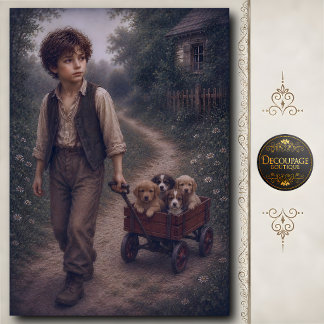 Boy Pulling Wagon with Puppies Tissue Paper