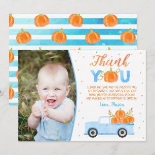 Boy Pumpkin Blue Truck Birthday Thank You Cards