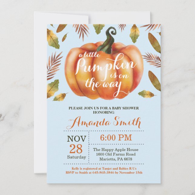 Boy Pumpkin Fall Baby Shower Invitation (Front)