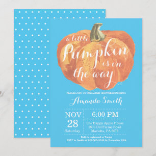 Boy Pumpkin Fall Baby Shower Invitation Blue