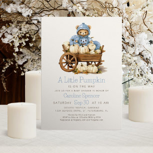 Boy Pumpkin Fall Bear Baby Shower Invitation