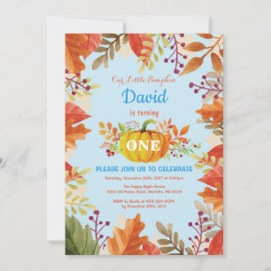 Boy Pumpkin Fall Birthday Invitation