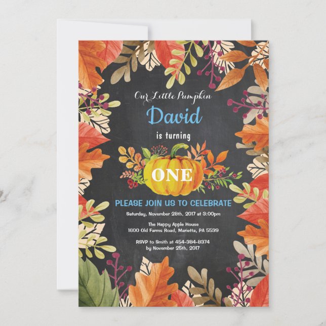 Boy Pumpkin Fall Birthday Invitation (Front)