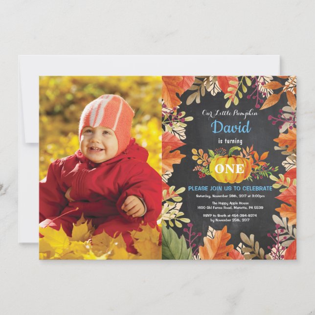 Boy Pumpkin Fall Birthday Invitation (Front)