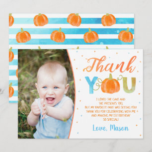 Boy Pumpkin First Birthday Thank You Cards