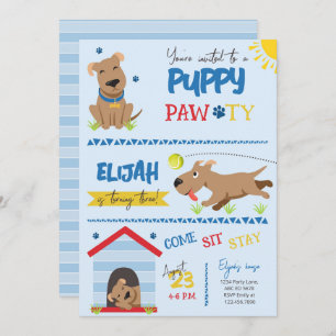 Boy Puppy Birthday Pawty  Invitation