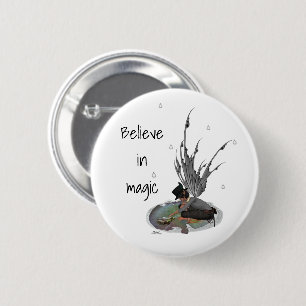 Boy Rain Fairy With Frog Pin Button