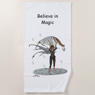 Boy Rain Fairy With Leaf Beach Towel
