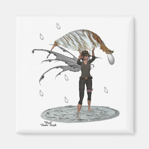 Boy Rain Fairy With Leaf Magnet