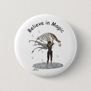 Boy Rain Fairy With Leaf Pin Button