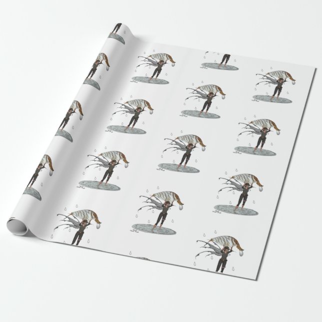 Boy Rain Fairy With Leaf Wrapping Paper (Unrolled)