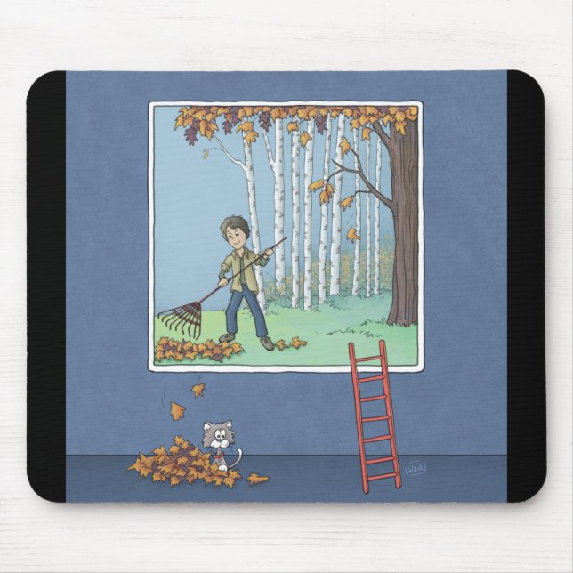 Boy raking leaves  mouse pad (Front)