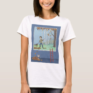 Boy raking leaves  T-Shirt