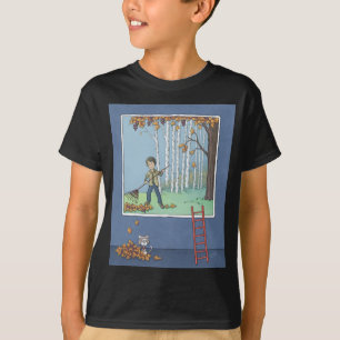 Boy raking leaves  T-Shirt