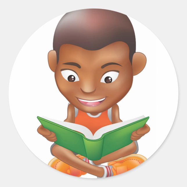 boy reading a book classic round sticker (Front)
