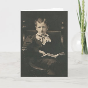 boy reading book greeting card