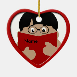 Boy Reading Christmas Heart Ornament 1