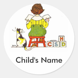 Boy reading classic round sticker