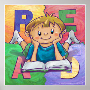 Boy Reading LIRE Affiche colorée