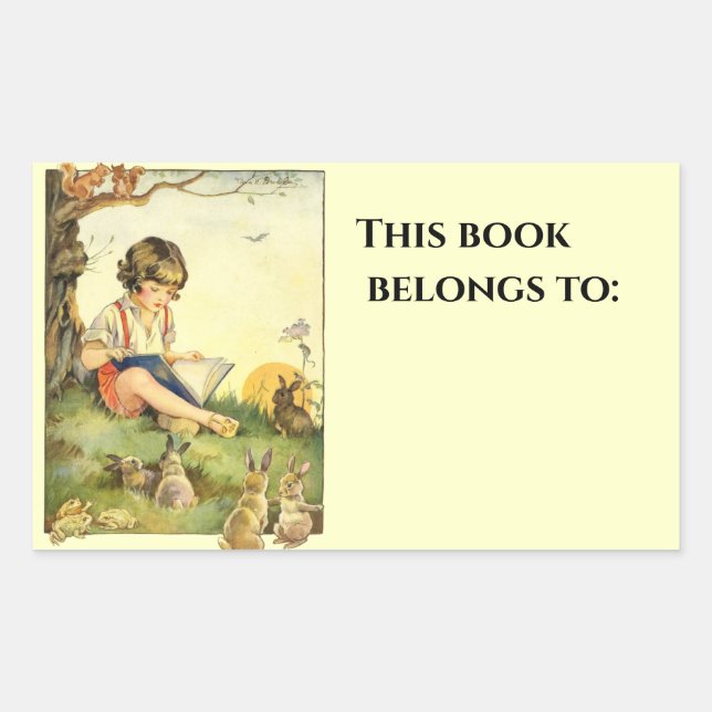 Boy reading under tree with rabbits sticker (Front)