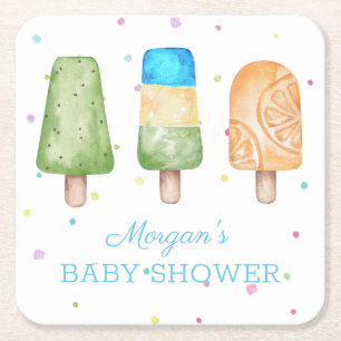 Boy Ready to Pop Summer Baby Shower Square Paper Coaster