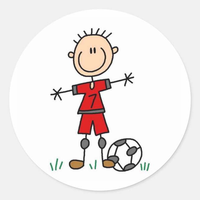 Boy Red Uniform Soccer Classic Round Sticker (Front)