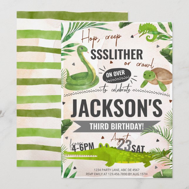 Boy Reptile Birthday Party Invitation (Front/Back)