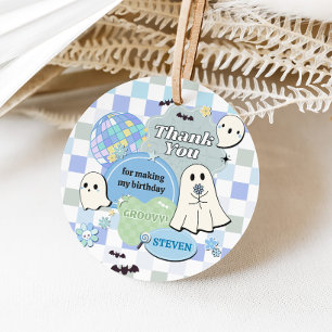 Boy Retro Groovy Little Boo Birthday Round Favour Tags