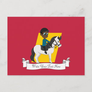 Boy riding a horse cartoon postcard