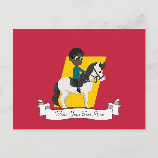 Boy riding a horse cartoon postcard (Front)