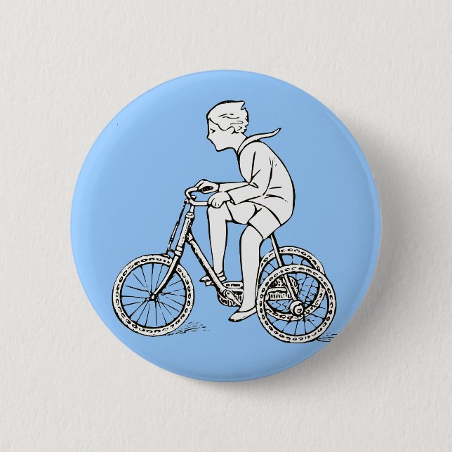 Boy Riding Antique Tricycle 2 Inch Round Button (Front)