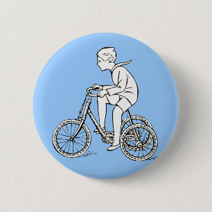 Boy Riding Antique Tricycle 2 Inch Round Button