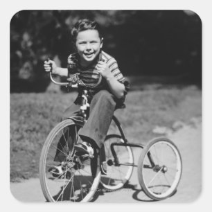 Boy Riding Tricycle Square Sticker