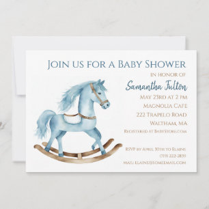 Boy Rocking Horse Baby shower Invitation Bleu