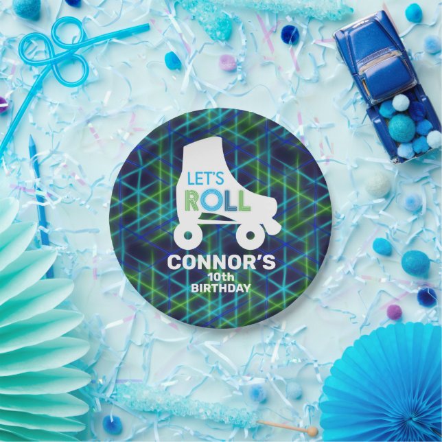 Boy Roller Skating Birthday Let's Roll Paper Plate (Party)