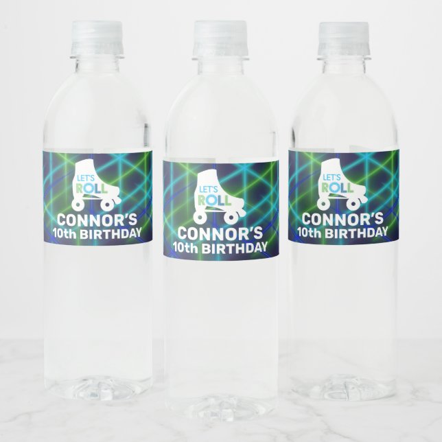 Boy Roller Skating Birthday Let's Roll Water Bottle Label (Bottles)