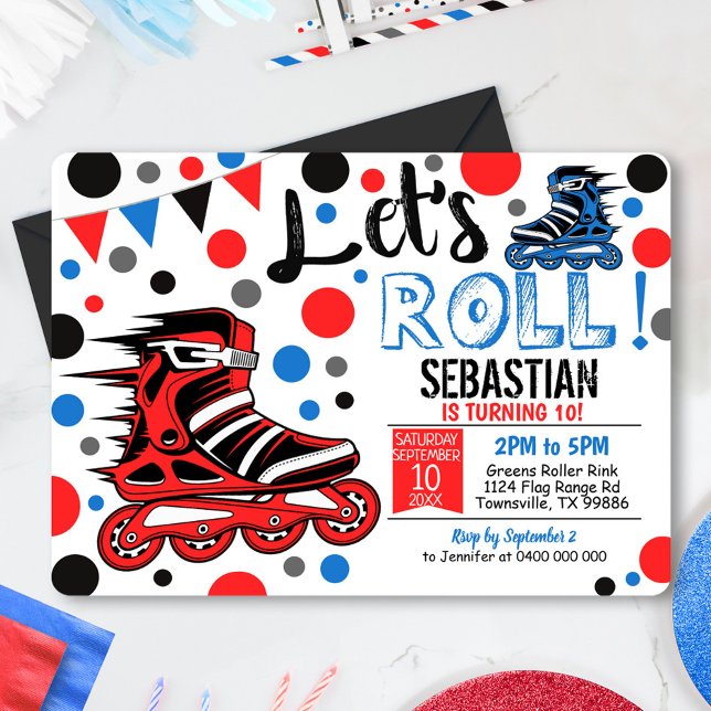 Boy Rollerblade Invitation Roller Blade Party Red (Creator Uploaded)